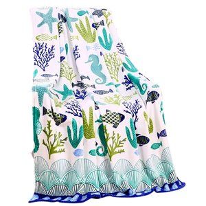 White & Green Oceans Coral Throw. Noble House.